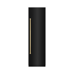 ZLINE Autograph 24" 12.5 cu. ft. Column Refrigerator in Black Stainless Steel with Graphite Gray Interior and Polished Gold Accents, RCRVZ-BS-24-G