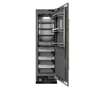 ZLINE Autograph 24" 12.5 cu. ft. Column Refrigerator in Black Stainless Steel with Graphite Gray Interior and Polished Gold Accents, RCRVZ-BS-24-G