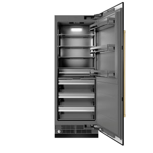 ZLINE Autograph 30" 16.7 cu. ft. Column Refrigerator in Black Stainless Steel with Graphite Gray Interior and Champagne Bronze Accents, RCRVZ-BS-30-CB