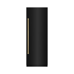 ZLINE Autograph 30" 16.7 cu. ft. Column Refrigerator in Black Stainless Steel with Graphite Gray Interior and Polished Gold Accents, RCRVZ-BS-30-G