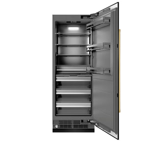 ZLINE Autograph 30" 16.7 cu. ft. Column Refrigerator in Black Stainless Steel with Graphite Gray Interior and Polished Gold Accents, RCRVZ-BS-30-G