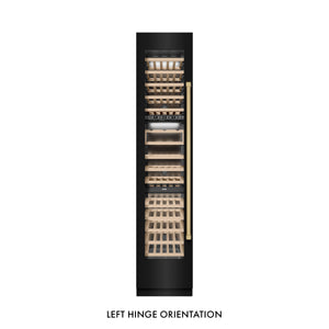 ZLINE Autograph 18" 9.0 cu. ft. Triple Zone 68 Bottle Left Hinge Column Wine Cooler in Black Stainless Steel with Champagne Bronze Accents, RCWVLZ-BS-18-CB