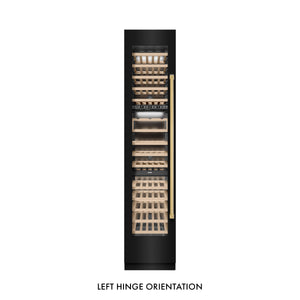 ZLINE Autograph 18" 9.0 cu. ft. Triple Zone 68 Bottle Left Hinge Column Wine Cooler in Black Stainless Steel with Polished Gold Accents, RCWVLZ-BS-18-G