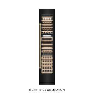 ZLINE Autograph 18" 9.0 cu. ft. Triple Zone 68 Bottle Right Hinge Column Wine Cooler in Black Stainless Steel with Champagne Bronze Accents, RCWVRZ-BS-18-CB