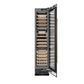 ZLINE Autograph 18" 9.0 cu. ft. Triple Zone 68 Bottle Right Hinge Column Wine Cooler in Black Stainless Steel with Champagne Bronze Accents, RCWVRZ-BS-18-CB