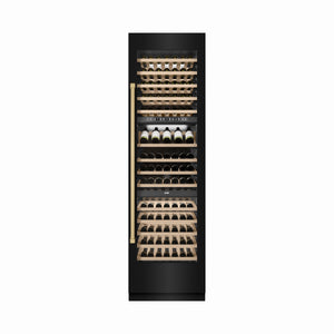 ZLINE Autograph 24" 12.4 cu. ft. Triple Zone 100 Bottle Column Wine Cooler in Black Stainless Steel and Champagne Bronze Accents, RCWVZ-BS-24-CB
