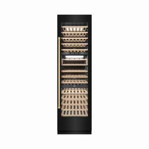 ZLINE Autograph 24" 12.4 cu. ft. Triple Zone 100 Bottle Column Wine Cooler in Black Stainless Steel and Champagne Bronze Accents, RCWVZ-BS-24-CB