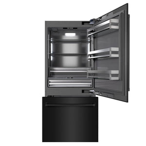 ZLINE 36" 19.8 cu. ft. Built-In Bottom Freezer Refrigerator with Water Dispenser and Ice Maker in Black Stainless Steel with Graphite Gray Interior, GRBIT-BS-36