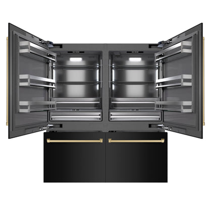 ZLINE Autograph 72" 39.6 cu. ft. French Door Built-In Bottom Freezer Refrigerator with Water Dispensers and Ice Makers in Black Stainless Steel with Graphite Gray Interior and Champagne Bronze Accents, GRBITZ-BS-72-CB