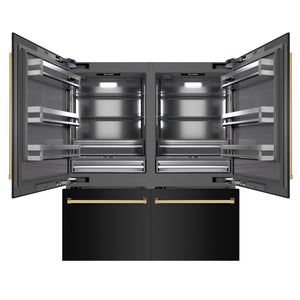 ZLINE Autograph 72" 39.6 cu. ft. French Door Built-In Bottom Freezer Refrigerator with Water Dispensers and Ice Makers in Black Stainless Steel with Graphite Gray Interior and Polished Gold Accents, GRBITZ-BS-72-G