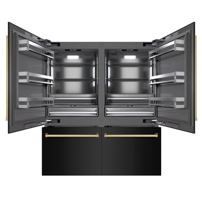 ZLINE Autograph 72" 39.6 cu. ft. French Door Built-In Bottom Freezer Refrigerator with Water Dispensers and Ice Makers in Black Stainless Steel with Graphite Gray Interior and Polished Gold Accents, GRBITZ-BS-72-G