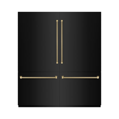 ZLINE Autograph 72" 39.6 cu. ft. French Door Built-In Bottom Freezer Refrigerator with Water Dispensers and Ice Makers in Black Stainless Steel with Graphite Gray Interior and Champagne Bronze Helix Handles, GRBITZ-BS72-KCB