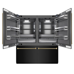 ZLINE Autograph 72" 39.6 cu. ft. French Door Built-In Bottom Freezer Refrigerator with Water Dispensers and Ice Makers in Black Stainless Steel with Graphite Gray Interior and Champagne Bronze Helix Handles, GRBITZ-BS72-KCB