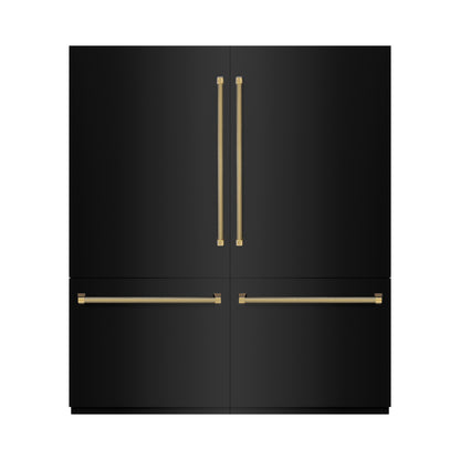 ZLINE Autograph 72" 39.6 cu. ft. French Door Built-In Bottom Freezer Refrigerator with Water Dispensers and Ice Makers in Black Stainless Steel with Graphite Gray Interior and Polished Gold Helix Handles, GRBITZ-BS-72-KG