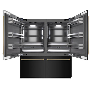 ZLINE Autograph 72" 39.6 cu. ft. French Door Built-In Bottom Freezer Refrigerator with Water Dispensers and Ice Makers in Black Stainless Steel with Graphite Gray Interior and Polished Gold Helix Handles, GRBITZ-BS-72-KG