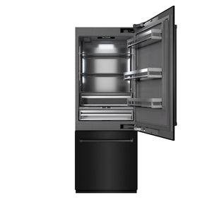 ZLINE 30" 16.1 cu. ft. Built-In Bottom Freezer Refrigerator with Water Dispenser and Ice Maker in Black Stainless Steel with Graphite Gray Interior, GRBIV-BS-30