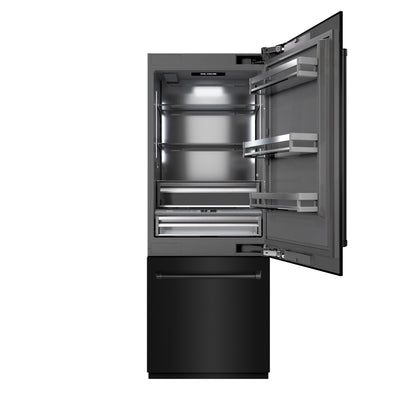 ZLINE 30" 16.1 cu. ft. Built-In Bottom Freezer Refrigerator with Water Dispenser and Ice Maker in Black Stainless Steel with Graphite Gray Interior, GRBIV-BS-30