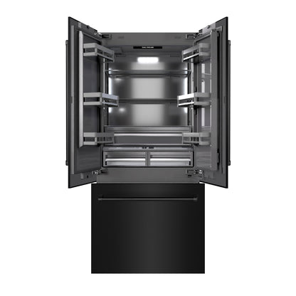 ZLINE 36" 19.6 cu. ft. French Door Built-In Bottom Freezer Refrigerator with Water Dispenser and Ice Maker in Black Stainless Steel with Graphite Gray Interior, GRBIV-BS-36
