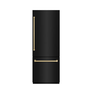 ZLINE Autograph 30" 16.1 cu. ft. Built-In Bottom Freezer Refrigerator with Water Dispenser and Ice Maker in Black Stainless Steel with Graphite Gray Interior and Champagne Bronze Accents, GRBIVZ-BS-30-CB