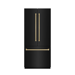ZLINE Autograph 36" 19.6 cu. ft. French Door Built-In Bottom Freezer Refrigerator with Water Dispenser and Ice Maker in Black Stainless Steel with Graphite Gray Interior and Champagne Bronze Accents, GRBIVZ-BS-36-CB