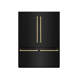 ZLINE Autograph 60" 32.2 cu. ft. French Door Built-In Bottom Freezer Refrigerator with Water Dispenser and Ice Maker in Black Stainless Steel with Graphite Gray Interior and Champagne Bronze Accents, GRBIVZ-BS-60-CB