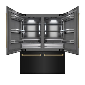 ZLINE Autograph 60" 32.2 cu. ft. French Door Built-In Bottom Freezer Refrigerator with Water Dispenser and Ice Maker in Black Stainless Steel with Graphite Gray Interior and Champagne Bronze Accents, GRBIVZ-BS-60-CB