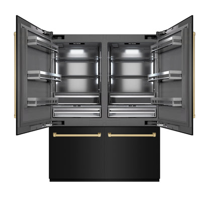 ZLINE Autograph 60" 32.2 cu. ft. French Door Built-In Bottom Freezer Refrigerator with Water Dispenser and Ice Maker in Black Stainless Steel with Graphite Gray Interior and Champagne Bronze Accents, GRBIVZ-BS-60-CB