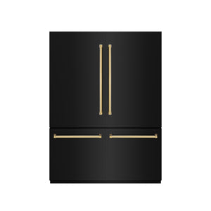 ZLINE Autograph 60" 32.2 cu. ft. French Door Built-In Bottom Freezer Refrigerator with Water Dispenser and Ice Maker in Black Stainless Steel with Graphite Gray Interior and Polished Gold Accents, GRBIVZ-BS-60-G