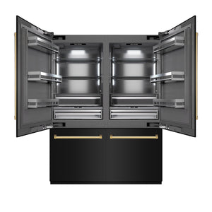 ZLINE Autograph 60" 32.2 cu. ft. French Door Built-In Bottom Freezer Refrigerator with Water Dispenser and Ice Maker in Black Stainless Steel with Graphite Gray Interior and Polished Gold Accents, GRBIVZ-BS-60-G