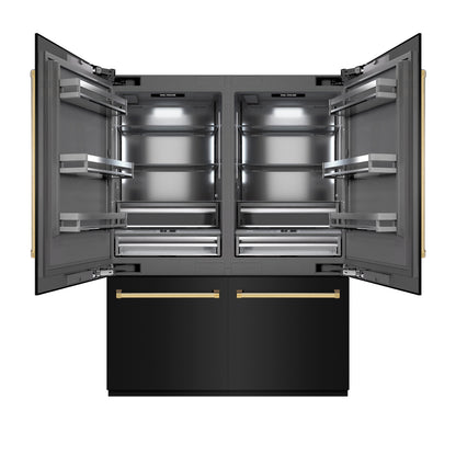 ZLINE Autograph 60" 32.2 cu. ft. French Door Built-In Bottom Freezer Refrigerator with Water Dispenser and Ice Maker in Black Stainless Steel with Graphite Gray Interior and Polished Gold Accents, GRBIVZ-BS-60-G