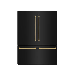 ZLINE Autograph 60" 32.2 cu. ft. French Door Built-In Bottom Freezer Refrigerator with Water Dispenser and Ice Maker in Black Stainless Steel with Graphite Gray Interior and Polished Gold Helix Handles, GRBIVZ-BS60KG