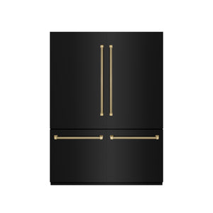 ZLINE Autograph 60" 32.2 cu. ft. French Door Built-In Bottom Freezer Refrigerator with Water Dispenser and Ice Maker in Black Stainless Steel with Graphite Gray Interior and Champagne Bronze Helix Handles, GRBIVZ-BS60KCB
