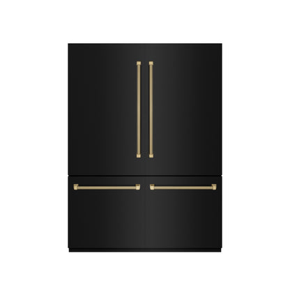 ZLINE Autograph 60" 32.2 cu. ft. French Door Built-In Bottom Freezer Refrigerator with Water Dispenser and Ice Maker in Black Stainless Steel with Graphite Gray Interior and Champagne Bronze Helix Handles, GRBIVZ-BS60KCB