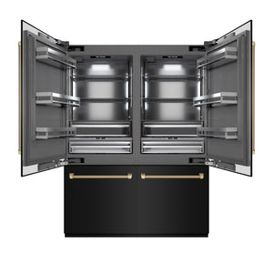 ZLINE Autograph 60" 32.2 cu. ft. French Door Built-In Bottom Freezer Refrigerator with Water Dispenser and Ice Maker in Black Stainless Steel with Graphite Gray Interior and Champagne Bronze Helix Handles, GRBIVZ-BS60KCB