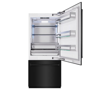 ZLINE 36" 19.8 cu. ft. Built-In Bottom Freezer Refrigerator with Water Dispenser and Ice Maker in Black Stainless Steel, RBIT-BS-36