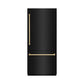 ZLINE Autograph 36" 19.8 cu. ft. Built-In Bottom Freezer Refrigerator with Water Dispenser and Ice Maker in Black Stainless Steel and Champagne Bronze Accents, RBITZ-BS-36-CB