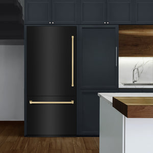 ZLINE Autograph 36" 19.8 cu. ft. Built-In Bottom Freezer Refrigerator with Water Dispenser and Ice Maker in Black Stainless Steel and Champagne Bronze Accents, RBITZ-BS-36-CB