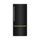 ZLINE Autograph 36" 19.8 cu. ft. Built-In Bottom Freezer Refrigerator with Water Dispenser and Ice Maker in Black Stainless Steel and Polished Gold Accents, RBITZ-BS-36-G