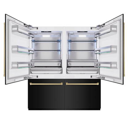 ZLINE Autograph 72" 39.6 cu. ft. French Door Built-In Bottom Freezer Refrigerator with Water Dispensers and Ice Makers in Black Stainless Steel and Champagne Bronze Accents, RBITZ-BS-72-CB