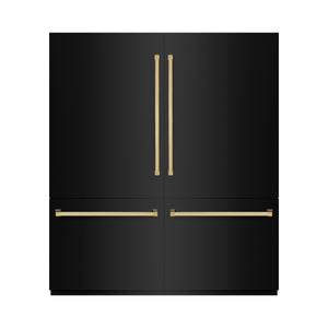 ZLINE Autograph 72" 39.6 cu. ft. French Door Built-In Bottom Freezer Refrigerator with Water Dispensers and Ice Makers in Black Stainless Steel and Polished Gold Accents, RBITZ-BS-72-G