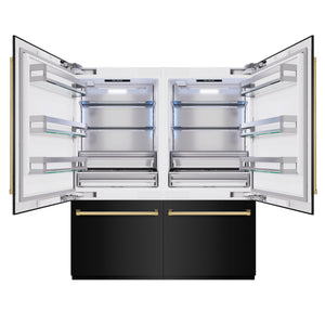 ZLINE Autograph 72" 39.6 cu. ft. French Door Built-In Bottom Freezer Refrigerator with Water Dispensers and Ice Makers in Black Stainless Steel and Polished Gold Accents, RBITZ-BS-72-G