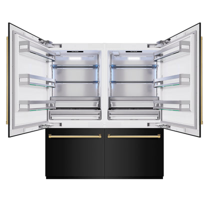 ZLINE Autograph 72" 39.6 cu. ft. French Door Built-In Bottom Freezer Refrigerator with Water Dispensers and Ice Makers in Black Stainless Steel and Polished Gold Accents, RBITZ-BS-72-G
