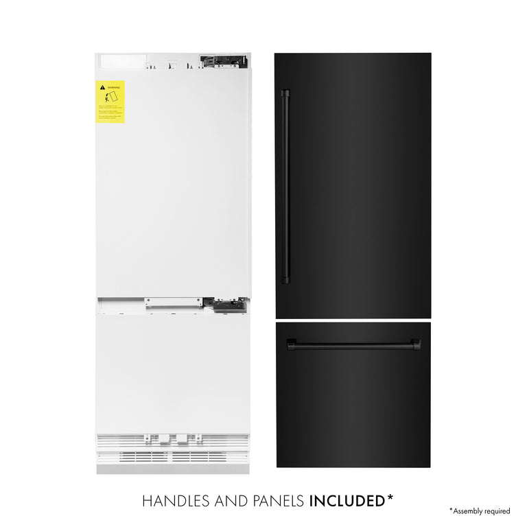 ZLINE 30" 16.1 cu. ft. Built-In Refrigerator with Internal Water and Ice Dispenser in Black Stainless Steel, RBIV-BS-30