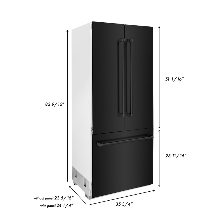 ZLINE 36" 19.6 cu. ft. Built-In Refrigerator with Internal Water and Ice Dispenser in Black Stainless Steel, RBIV-BS-36