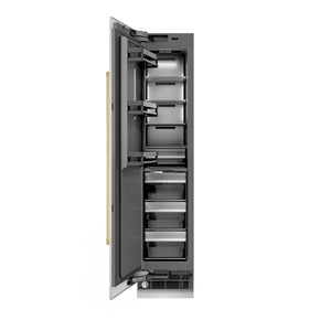ZLINE Autograph 18" 8.6 cu. ft. Left Hinge Column Freezer in DuraSnow Stainless Steel with Graphite Gray Interior and Polished Gold Accents, RCFVLZ-SN-18-G