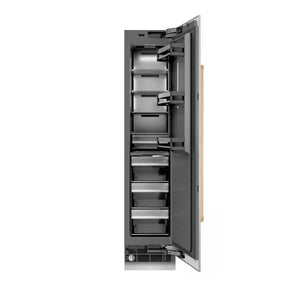 ZLINE Autograph 18" 8.6 cu. ft. Right Hinge Column Freezer in DuraSnow Stainless Steel with Graphite Gray Interior and Polished Gold Accents, RCFVRZ-SN-18-G