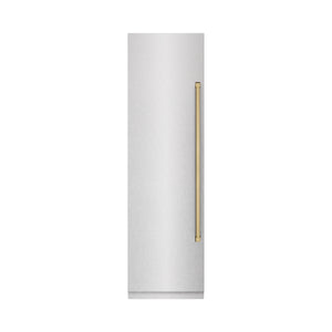 ZLINE Autograph 24" 12.4 cu. ft. Column Freezer in DuraSnow Stainless Steel with Graphite Gray Interior and Champagne Bronze Accents, RCFVZ-SN-24-CB