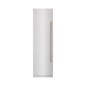 ZLINE Autograph 24" 12.4 cu. ft. Column Freezer in DuraSnow Stainless Steel with Graphite Gray Interior and Polished Gold Accents, RCFVZ-SN-24-G