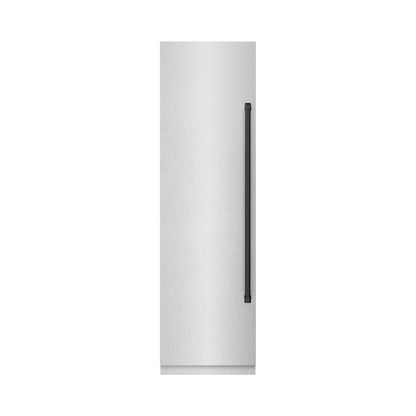 ZLINE Autograph 24" 12.4 cu. ft. Column Freezer in DuraSnow Stainless Steel with Graphite Gray Interior and Matte Black Accents, RCFVZ-SN-24-MB