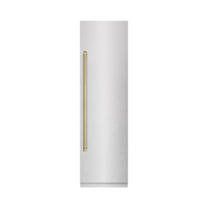 ZLINE Autograph 24" 12.5 cu. ft. Column Refrigerator in DuraSnow Stainless Steel with Graphite Gray Interior and Champagne Bronze Accents, RCRVZ-SN-24-CB